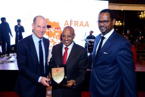 Tewolde GebreMariam, Ethiopian Airline's GCEO receiving the award at the 50th AFRAA GAA